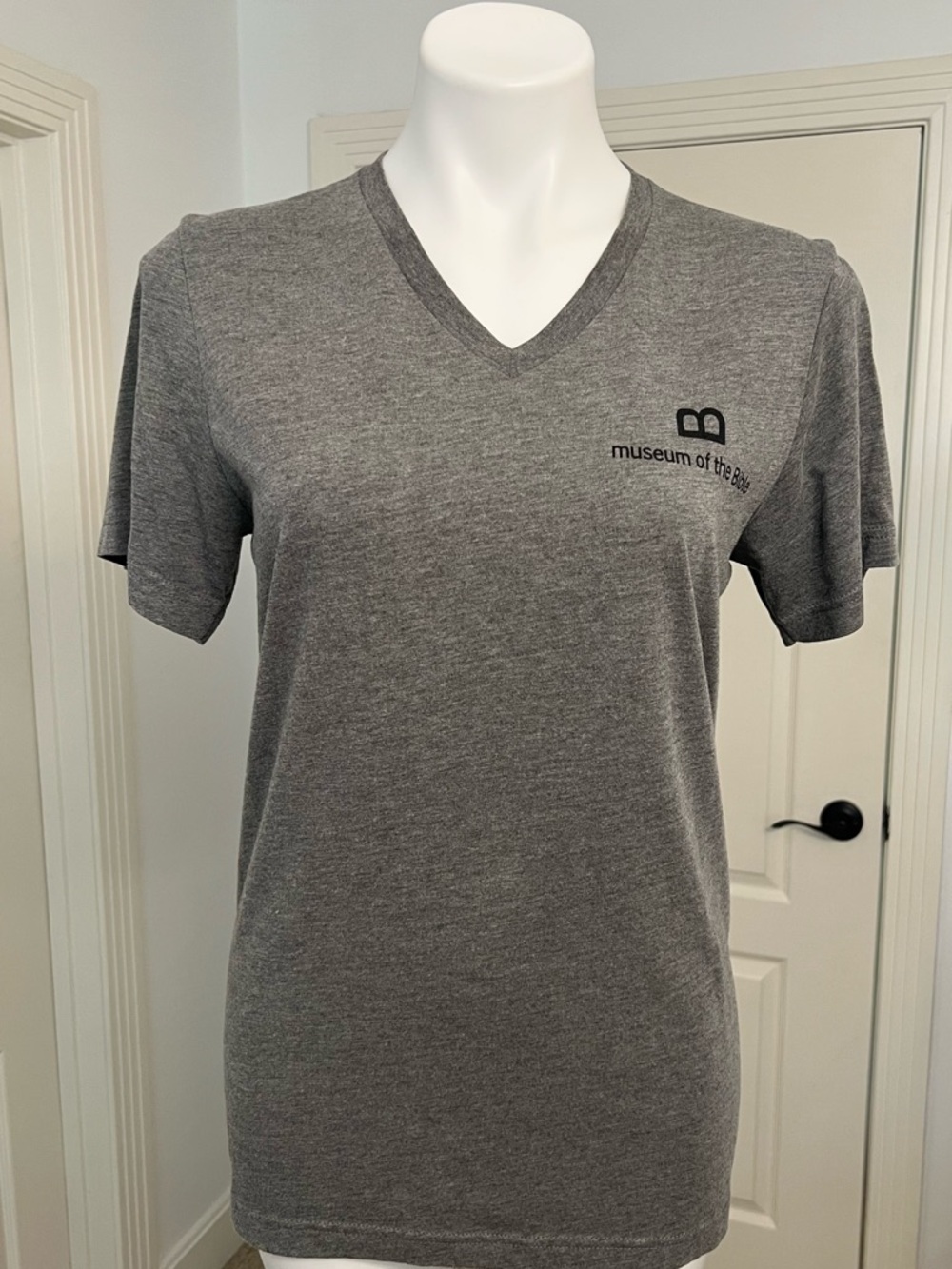 Bella Canvas Gray V-Neck Short Sleeve Tee with Small Chest Logo